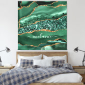 Agate Green Gold Glitzer Marmorname Canvas Print Leinwanddruck (Insitu (Schlafzimmer))
