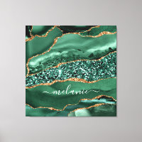 Agate Green Gold Glitzer Marmorname Canvas Print