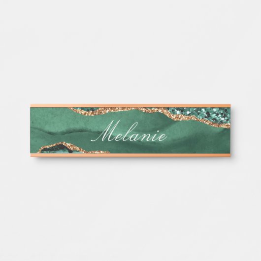 Agate Green Gold Glitzer Marmorname Name Sign Türschild (Vorderseite )