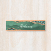 Agate Green Gold Glitzer Marmorname Name Sign Türschild (Vorderseite )