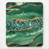 Agate Green Gold Glitzer Marmornamenspad Mousepad (Vorne)