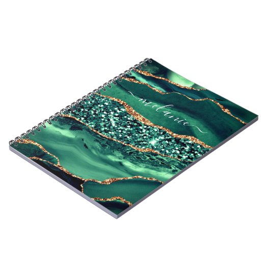 Agate Green Gold Glitzer MarmorNotebook Ihr Name Notizblock (Linke Seite)