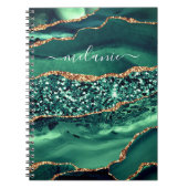 Agate Green Gold Glitzer MarmorNotebook Ihr Name Notizblock (Vorderseite)