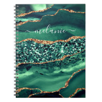 Agate Green Gold Glitzer MarmorNotebook Ihr Name