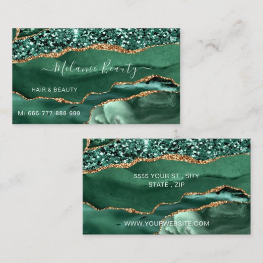 Agate Green Gold Glitzer Modern Business Card Visitenkarte (Vorne/Hinten)