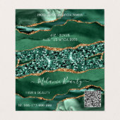 Agate Green Gold Glitzer Modernes Design QR Code Visitenkarten (Außenseite Aufgefaltet)