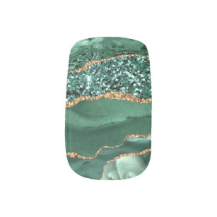 Agate Green Gold Glitzer Sparkle Marmor Gemstone Minx Nagelkunst