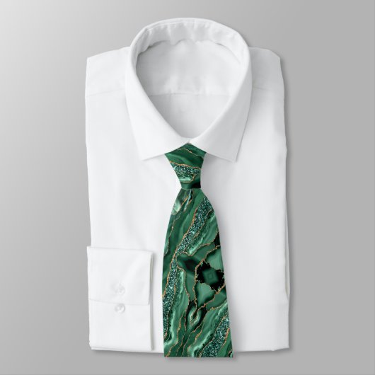 Agate Green Gold Marble Glitzer Emerald Neck Tie Krawatte (Gebunden)