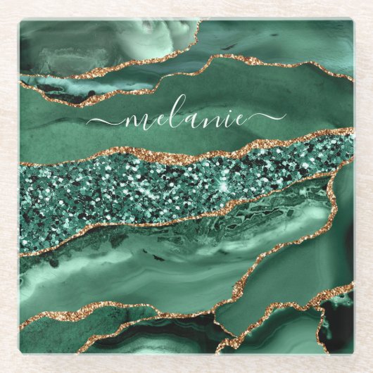 Agate Green Gold Marble Untersetzer Individuelle N (Vorderseite)