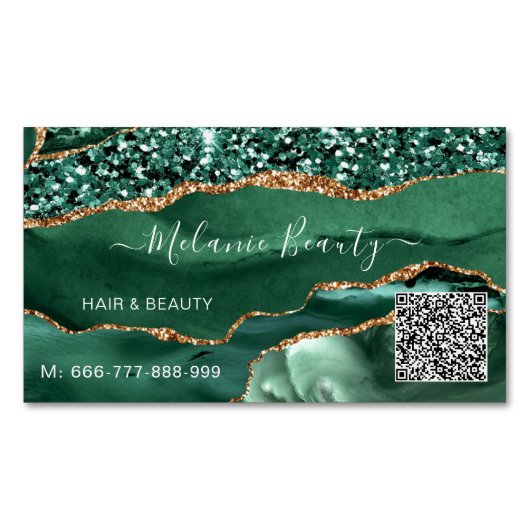 Agate Green Gold QR Code Business Card Magnet (Vorderseite)