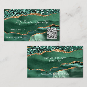 Agate Green Gold Sparkle QR Code Business Card Visitenkarte