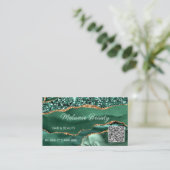 Agate Green Gold Sparkle QR Code Business Card Visitenkarte (Stehend Vorderseite)