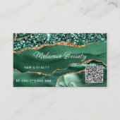 Agate Green Gold Sparkle QR Code Business Card Visitenkarte (Vorderseite)