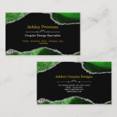 Agate Green und Silver Imitats Glitzer Visitenkarte (Vorne/Hinten)