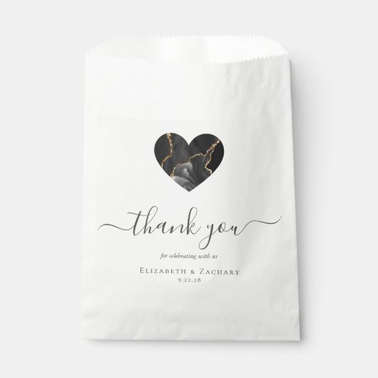 Agate Heart Script Vielen Dank Black Gold Wedding Geschenktütchen (Vorderseite)