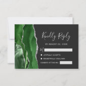 Agate Hunter Green Silver Dark Wedding RSVP Karte (Vorderseite)