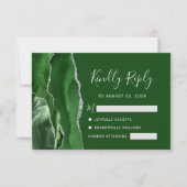 Agate Hunter Green Silver Wedding RSVP Karte (Vorderseite)
