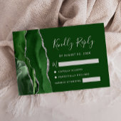 Agate Hunter Green Silver Wedding RSVP Karte