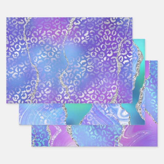 Agate Leopard Print with Glitter and Jewel-Tone Geschenkpapier Set (Set)