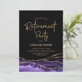 Agate Lila Black Gold Retirement Party Einladung (Stehend Vorderseite)