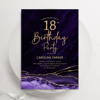 Agate Lila Gold 18. Geburtstag Einladung
