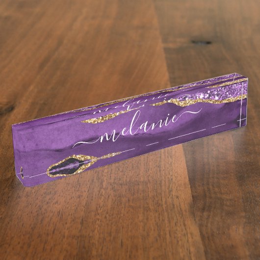 Agate Lila Gold Glitzer Benutzerdefinierte Schreib Namensplakette (Seite)