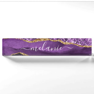 Agate Lila Gold Glitzer Benutzerdefinierte Schreib Namensplakette