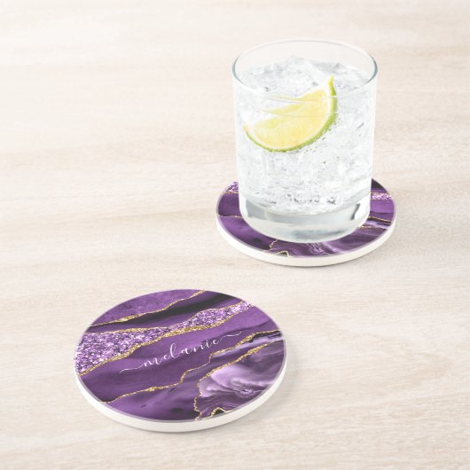 Agate Lila Gold Glitzer Cusrom Ihr Name Untersetze Getränkeuntersetzer (Seite)