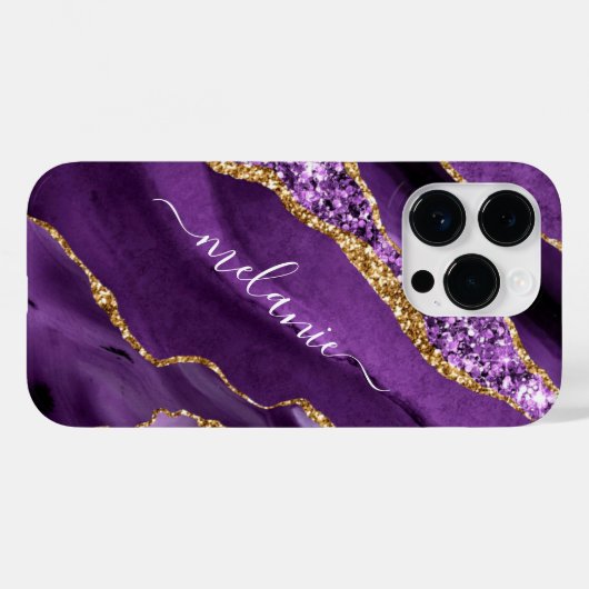 Agate Lila Gold Glitzer Ihr Name iPhone Fall Case-Mate iPhone Hülle (Rückseite (Horizontal))