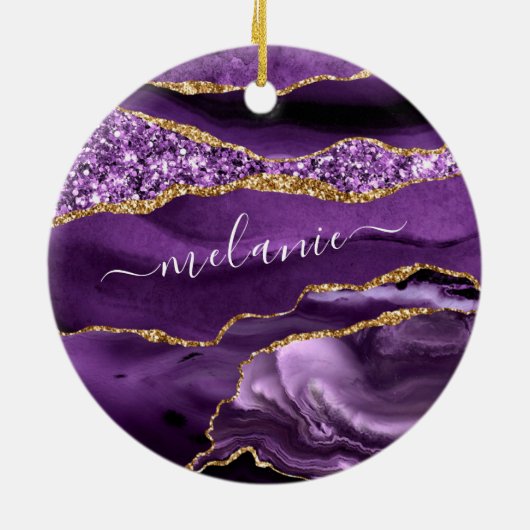 Agate Lila Gold Glitzer Ihr Name Ornament Geschenk (Hinten)