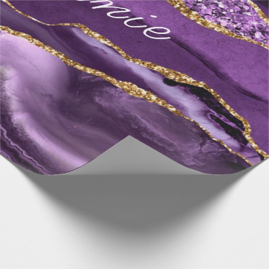 Agate Lila Gold Glitzer Ihr Namenspapier Geschenkpapier (Ecke)