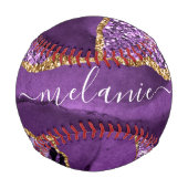 Agate Lila Gold Glitzer Individuelle Name Baseball (Rückseite)