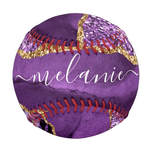 Agate Lila Gold Glitzer Individuelle Name Baseball (Vorderseite)