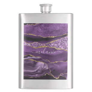 Agate Lila Gold Glitzer Individuelle Name Flask Flachmann