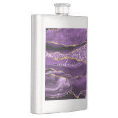Agate Lila Gold Glitzer Individuelle Name Flask Flachmann (Rechts)