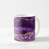 Agate Lila Gold Glitzer Individuelle Name Kaffee T Kaffeetasse (VorderseiteRechts)