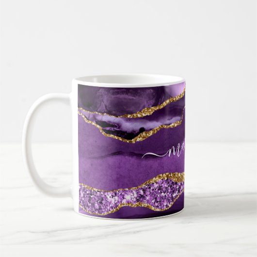 Agate Lila Gold Glitzer Individuelle Name Kaffee T Kaffeetasse (Links)