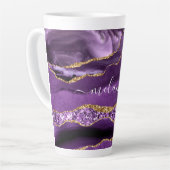 Agate Lila Gold Glitzer Individuelle Name Latte Ta Milchtasse (Linke Ecke)