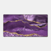 Agate Lila Gold Glitzer Marble Individuelle Name Schreibtischunterlage (Vorderseite)