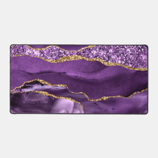 Agate Lila Gold Glitzer Marble Schreibtischunterlage (Vorderseite)