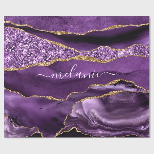 Agate Lila Gold Individuelle Name Geschenkpapier (Flach)