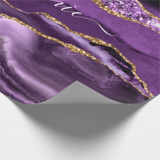 Agate Lila Gold Individuelle Name Geschenkpapier (Ecke)