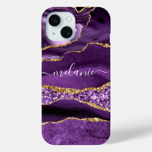 Agate Lila Gold Individuelle Name iPhone Case (Rückseite)