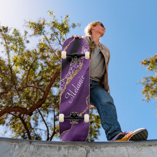 Agate Lila Gold Individuelle Name Skateboard Gesch (Außenbereich 1)