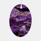 Agate Lila Gold Individuelle Name Weihnachtsschmuc Ornament Aus Metall (Vorderseite Rechts)