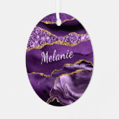 Agate Lila Gold Individuelle Name Weihnachtsschmuc Ornament Aus Metall (Vorderseite links)