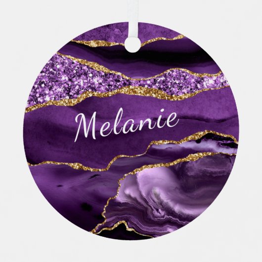Agate Lila Gold Individuelle Name Weihnachtsschmuc Ornament Aus Metall (Vorderseite)