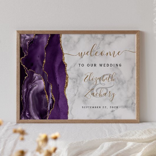 Agate Lila Gold Marmor Hochzeit Begrüßung Poster