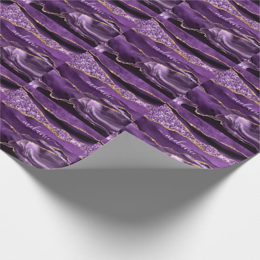 Agate Lila Gold Marmor Ihr Name Wrapping Paper Geschenkpapier (Ecke)