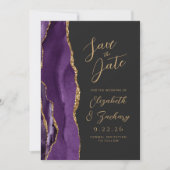 Agate Lila Gold Moderne Script Dark Wedding Save The Date (Vorderseite)